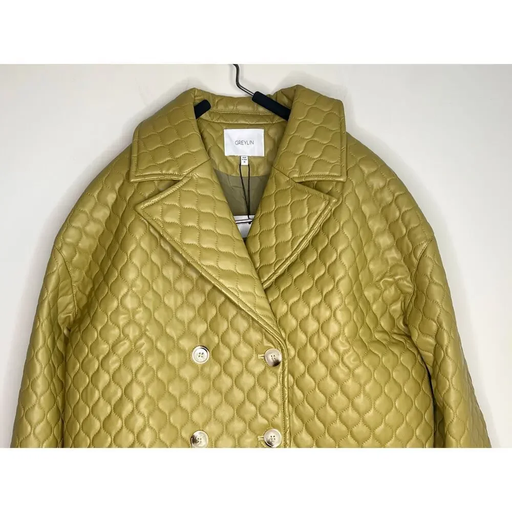 Greylin Sandra Quilted Vegan Leather Jacket & Mini Skirt Algae Green Set M